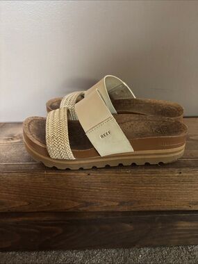 Reef Women's Beige Woven Platform Slide Sandals